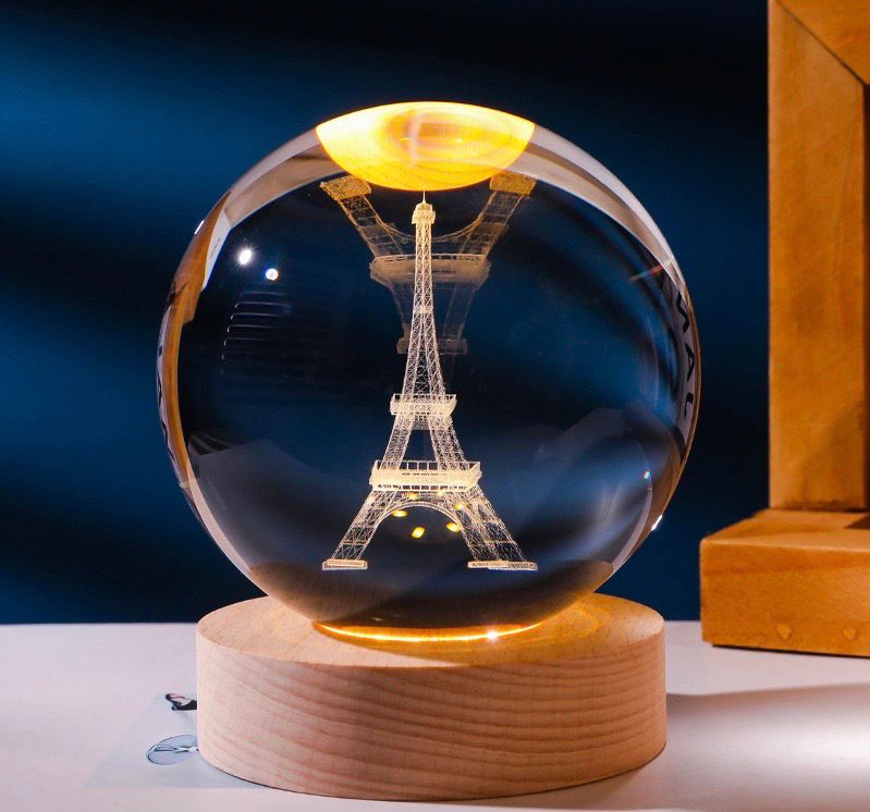 3D Engraved Crystal Ball LED Glowing Lamp