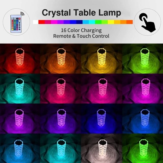 Crystal Table Lamp 16 Colors USB Rechargeable LED Room Decoration lamp