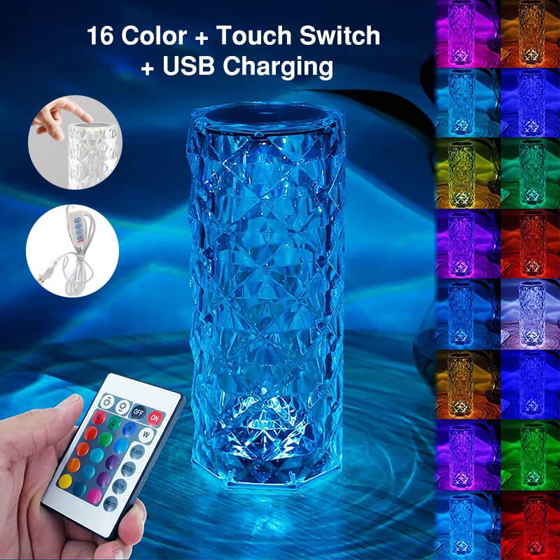 Crystal Table Lamp 16 Colors USB Rechargeable LED Room Decoration lamp